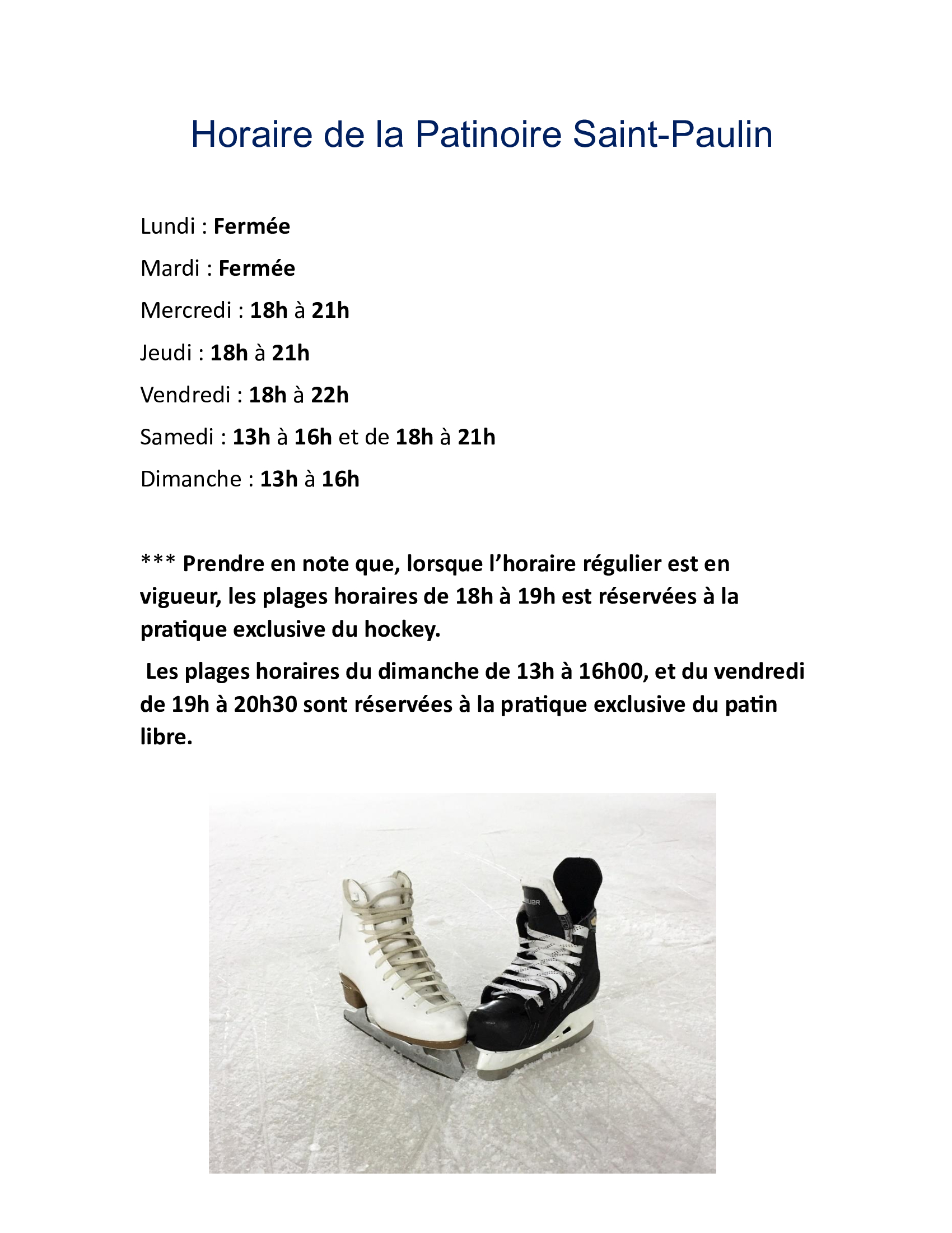horaire patinoire